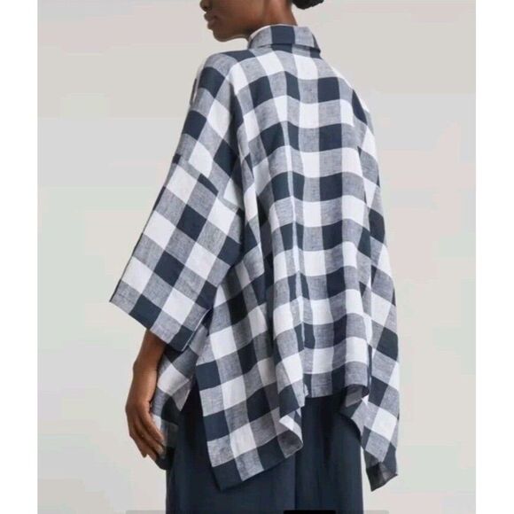 ESKANDAR Checked Linen Oversized Shirt Size 0 XS Gingham Lagenlook - Picture 6 of 9